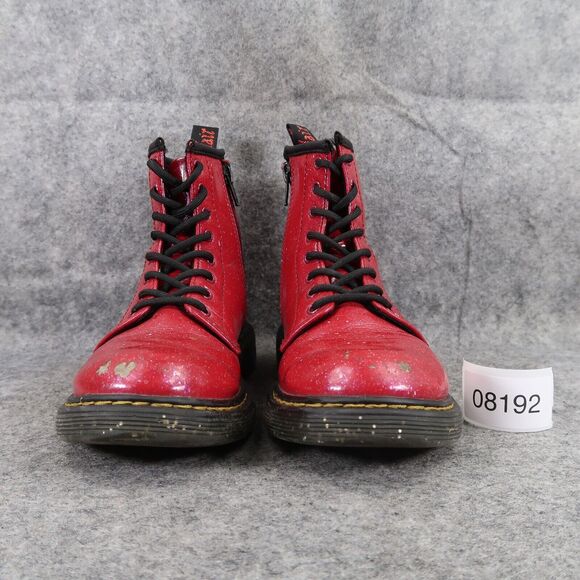 Dr Martens Shoes Kids 3 Boots Cosmic Glitter 1460 Junior Red Lace Up Zip Combat - Picture 3 of 14